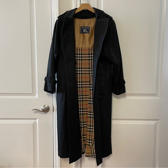 Burberry’s Prorsum Vintage Black Men’s Trench Coat Nova Check size 8 XX-Long